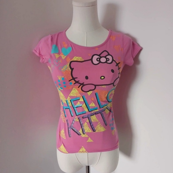 Hello Kitty Pink Tee with Blue and Gold Accents - Picture 1 of 4